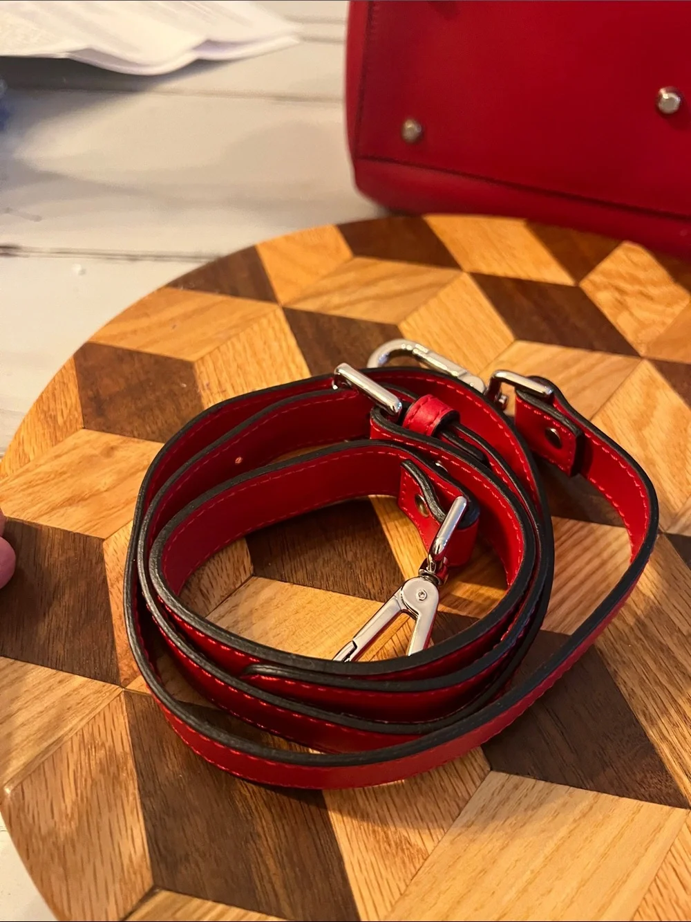 NICOLI Red Leather Satchel with Detachable Strap